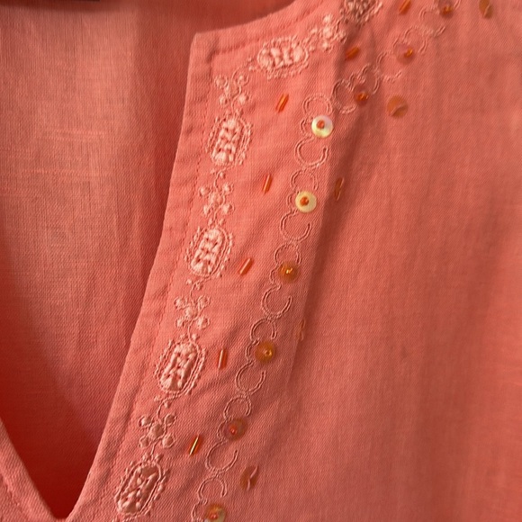 LEMON GRASS | Beaded and Embroidery Pink Sleeveless Linen Cotton Tank Top - Picture 5 of 11